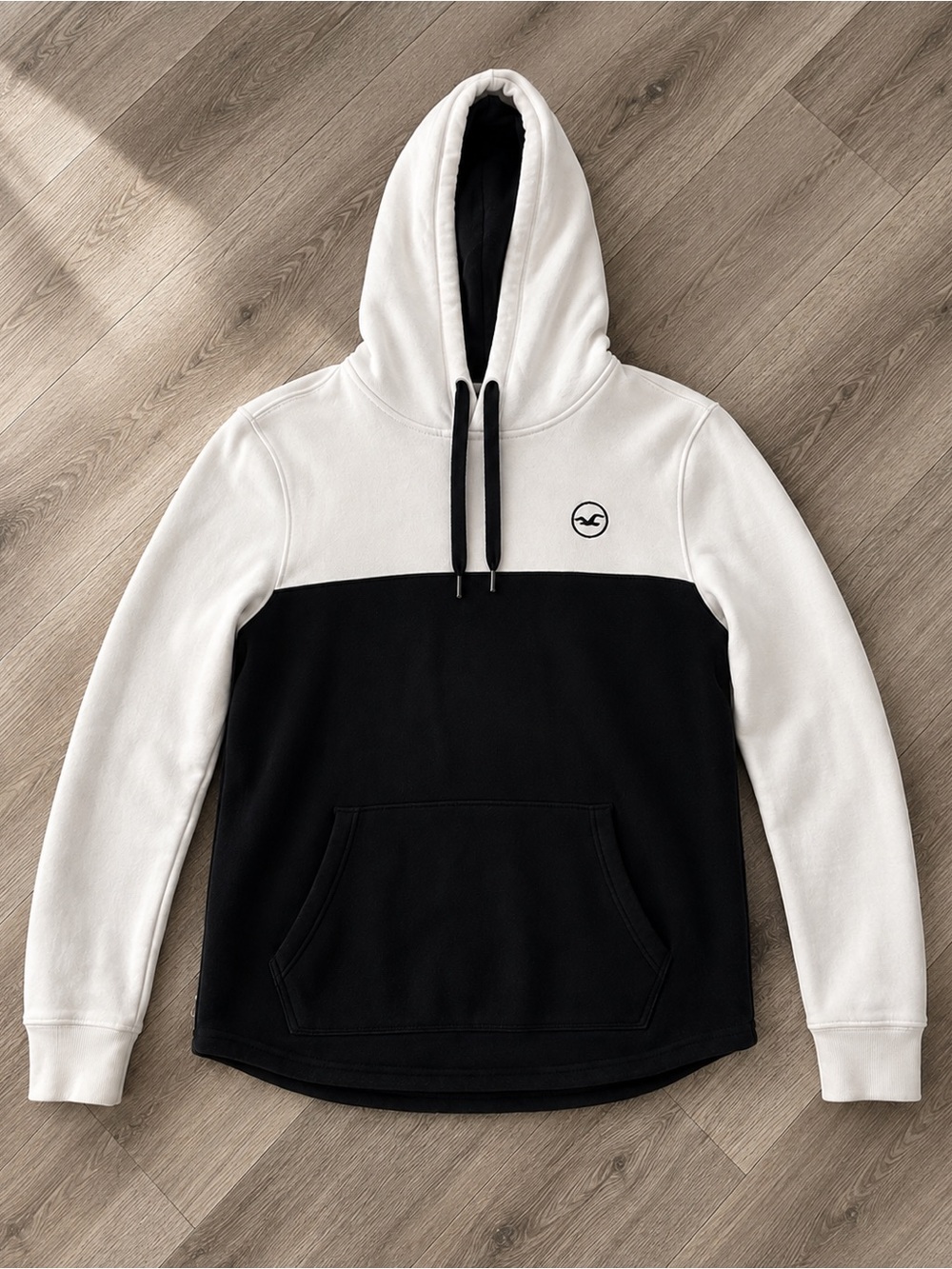 Hollister Black and White Colorblock Pullover Hoodie